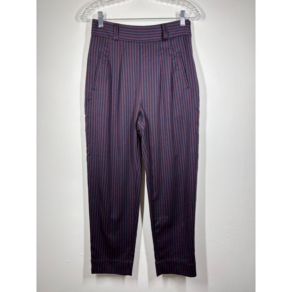 Anthropologie Cartonnier Womens Pants 0 Blue Red Striped High Rise Dark Academia